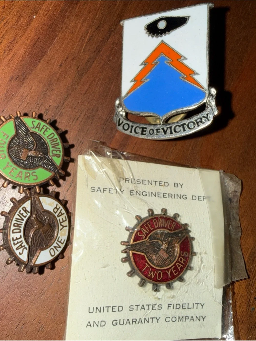 US Military 24th Signal Battalion Insignia-Voice of Victory & 3 Safe Driver Pins